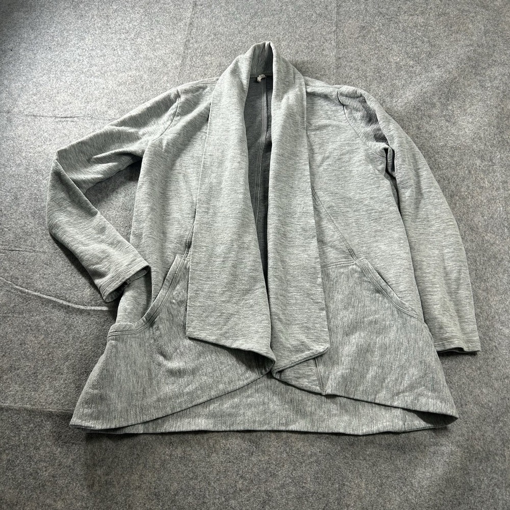 Lucy Active Sweater Womens Medium Heather Gray Cardigan Cotton Blend Pockets
